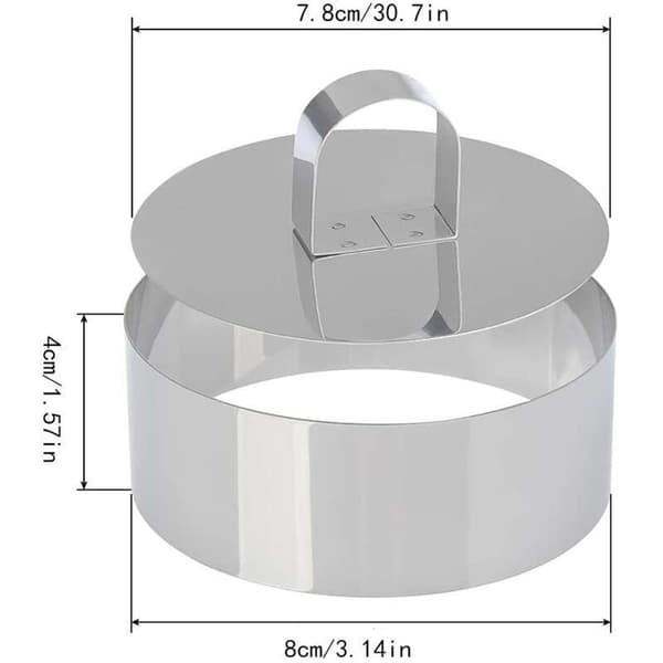 Kageform i rustfrit stål, kagering, kageudstikker, bageform, 8 cm diameter, 4 cm højde