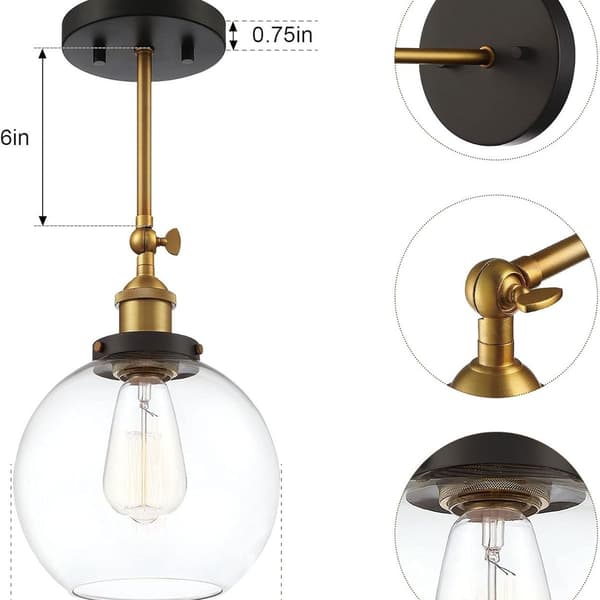 8\" Sort og Guld Antik Messing 1-Lyset Globe Væglampe KLB