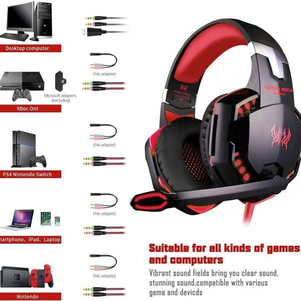 Gaming Headset med mikrofon Bass Stereo Surround - Röd