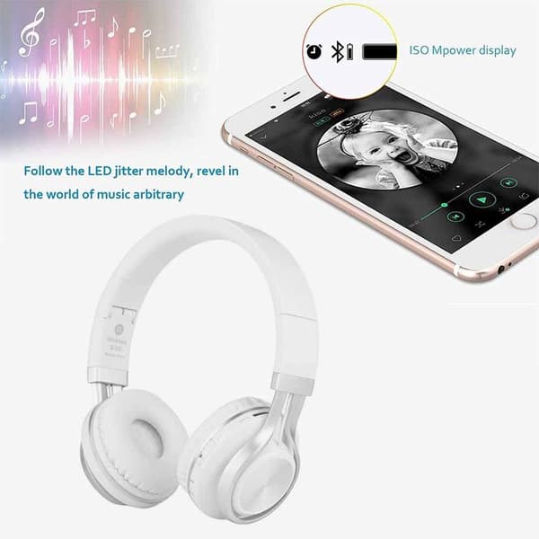 Bluetooth-hörlurar, hopfällbara, trådlösa vita