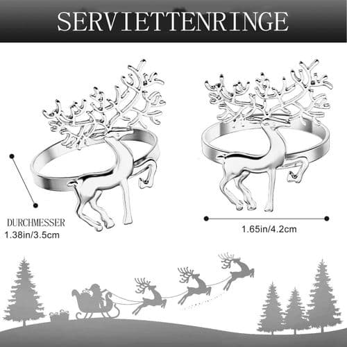 Julehjort serviettringer: 12-delt sett for festlig borddekorasjon