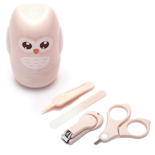4 i 1 Säker Baby Nagelsats Uggla Box Nagelklippare Rosa KLB