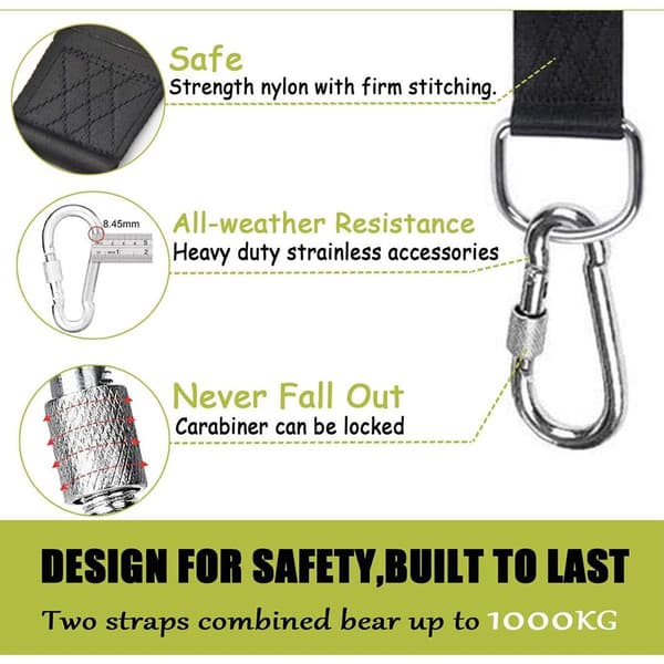 Swing strap kit med hängmattsfäste med 2 kraftiga karbinhakar och KLB