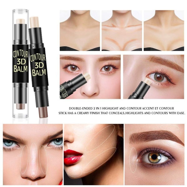 Dobbeltsidig highlighter og konturstift - makeup concealer sett KLB