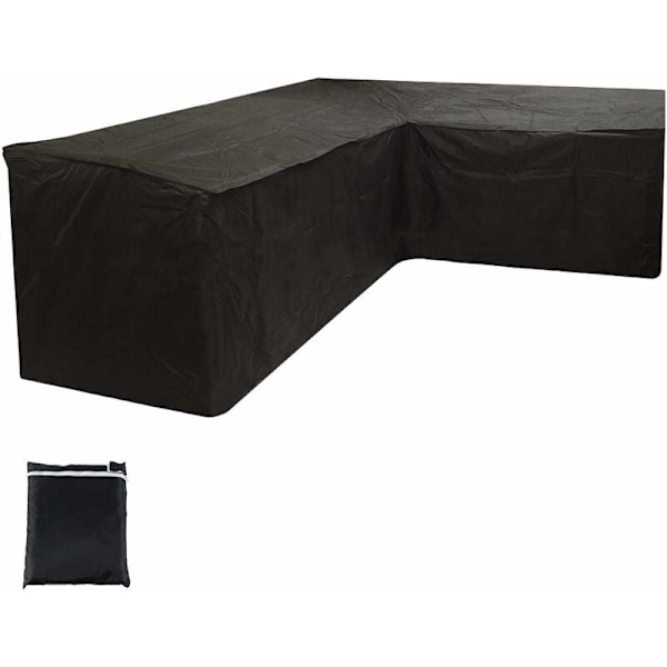 L-formad trädgårdsmöbelskydd, uteplats, vattentät, vindtät, med förvaringsväska för utomhusbruk (svart, 215 x 215 x 87 cm) KLB