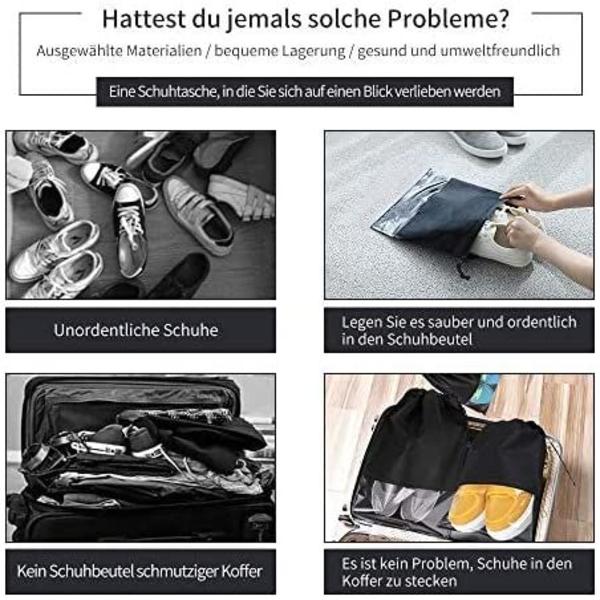 10 kpl matkalaukkukassi läpinäkyvällä ikkunalla vedenpitävä pölytiivis säilytyspussi kengille vaatteille matkan ja urheilun aikana (musta)