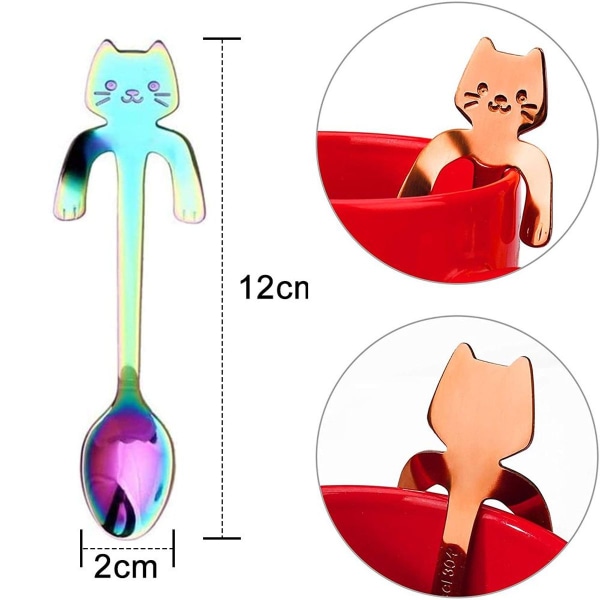4 stk. kattekaffeskje-sett, rustfritt stål kattunge hengende design KLB