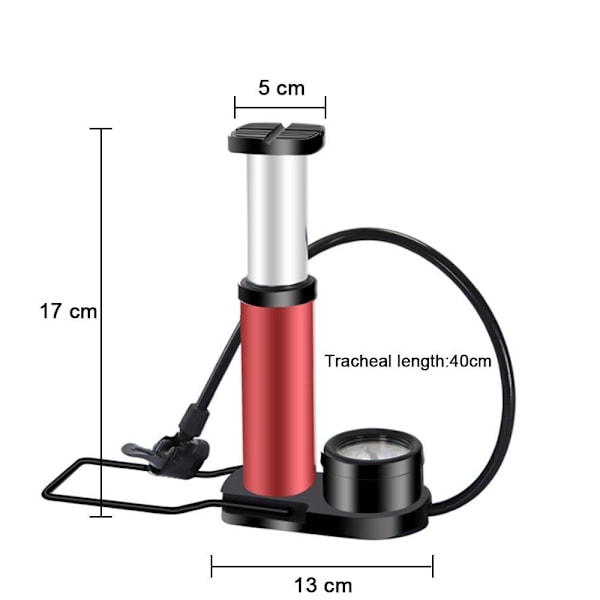 Cykelpump fotpump med tryckmätare 140PSI | Mini bärbar | Röd