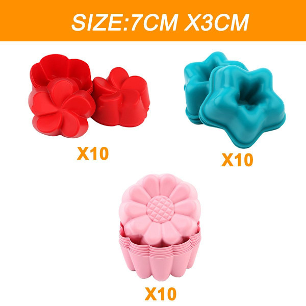 30 stk. silikone bageforme, silikonekopper, non-stick muffinsform, vaskbar