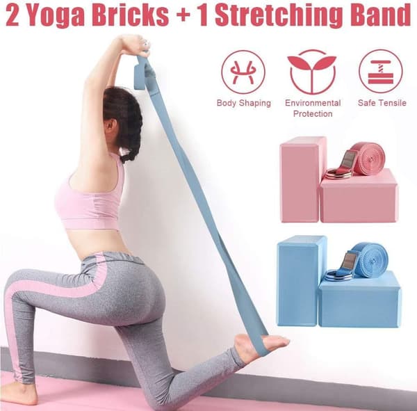 Yogablock Set med 2 - Rosa 2 block + 1 band