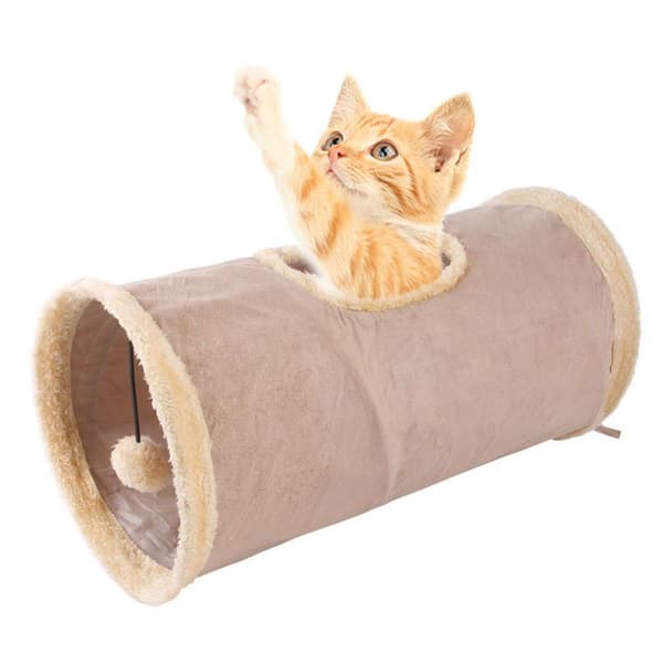 Vacker hopfällbar kattunnel kattleksak med boll khaki KLB