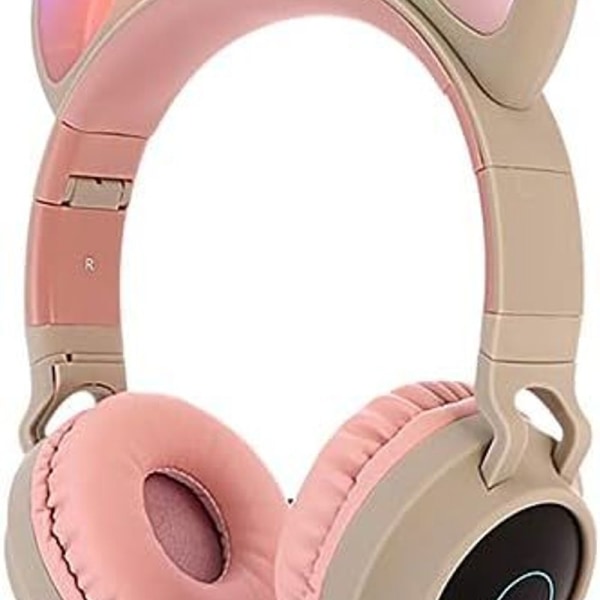 Bluetooth-hodetelefoner Cat Ears LED-lys Trådløs sammenleggbar Grå Rosa