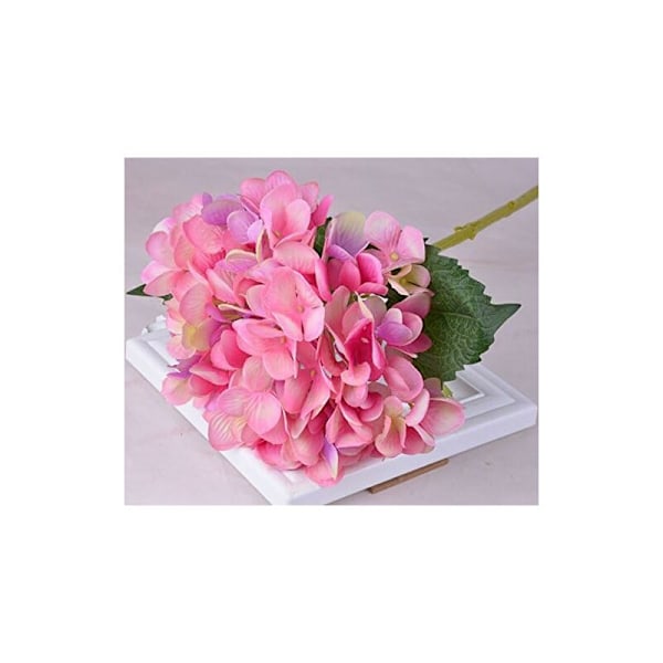 Kunstige blomster, kunstige hortensiaer, falske hortensia blomsterhoveder med stilke til bryllup brudebuketter hjem blomsterdekoration rose rød KLB