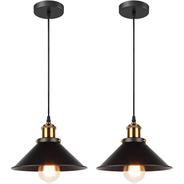 2x Retro Pendellampe Industriell Design Edison Lys Pendellampe E27 Metall Pendel Lysekrone,Ø 22cm(Svart 2 PAKKE)