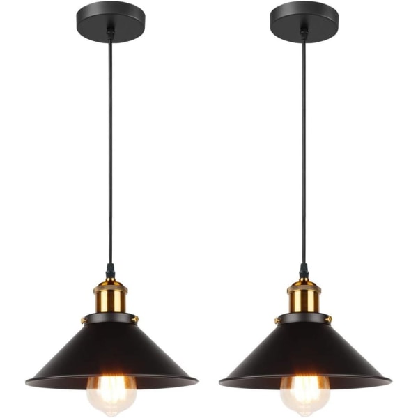 2x retro taklampa industriell design Edison Light taklampa E27 metall taklampa, Ø 22cm (svart 2 PACK)