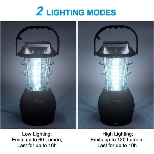 Solcellelykt, ultra-lys LED-campinglys, 2 justerbare lysmoduser, 5 lademoduser
