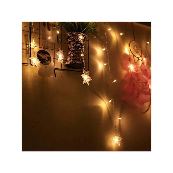 Lysstreng, Gardinlys, 3,5m LED Snefnugbelysning 8 Lystilstande, Vindue Dekoration, Jul, Bryllup, Fødselsdag, Hjem, Terrasse, Varmt Hvidt