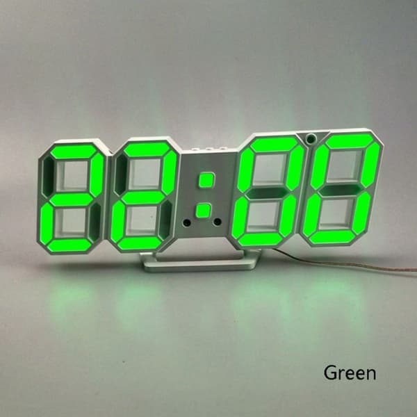 6609 3D Stereo LED-väckarklocka Vardagsrum 3D Väggklocka-Grön