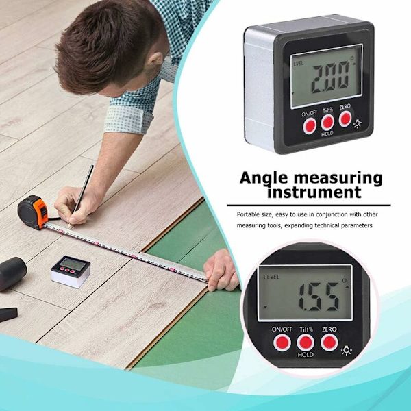 Vinkelmätning med LCD-display, horisontell vinkelmätare digital lutningsmätare, digital elektronisk nivåbox magnetbas, mätverktyg, svart KLB