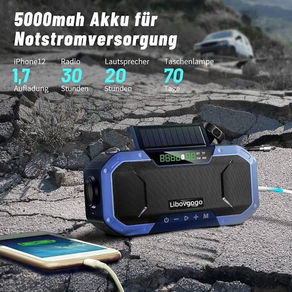 Hätäradio, Vedenkestävä Bluetooth-kaiutin, Kannettava AM/FM Aurinkokäyttöinen Käsikäyttöinen Radio