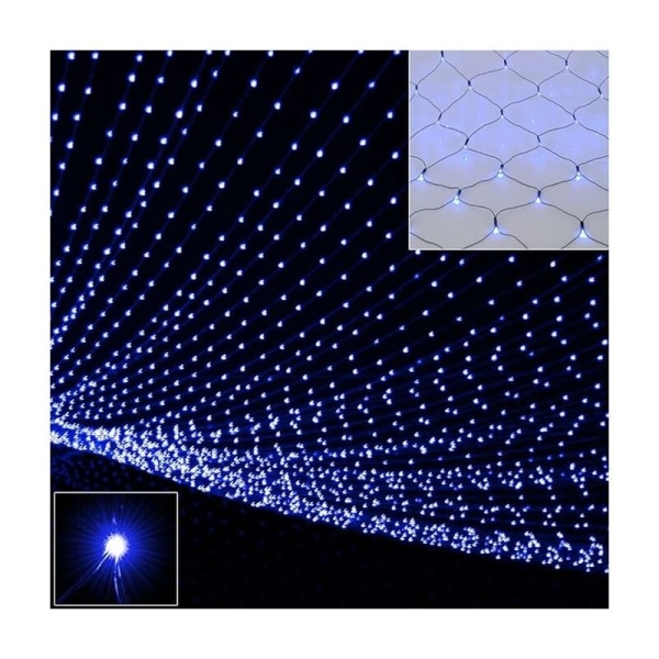 Nettlys Garland, 480 LED Nettlys 6M X 3M 8 Vanntett Energimodus, Dimmer for Soverom Julebryllupsfest Hjem Hage, Blå KLB