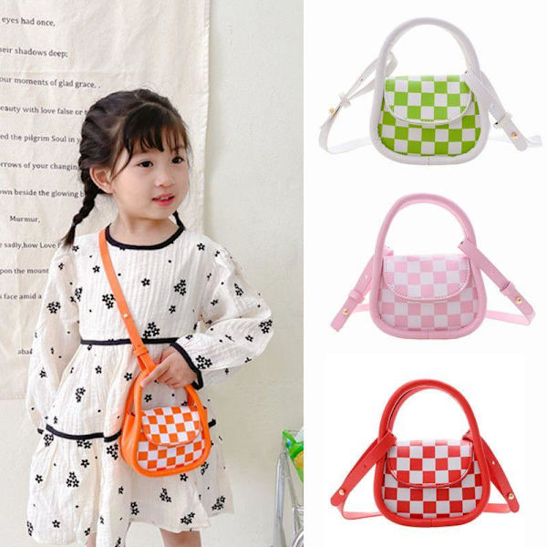 Skolryggsäck för barn, ny axelväska för flickor, rutig, trendig, personlig, bärbar, skolväska, söt messengerbag - rosa