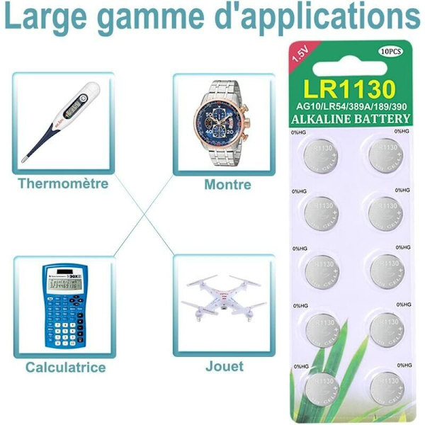 Pakke med 40 alkaliske knapbatterier LR1130 AG10 1,5 V, knapbatteriernes levetid 3 år KLB