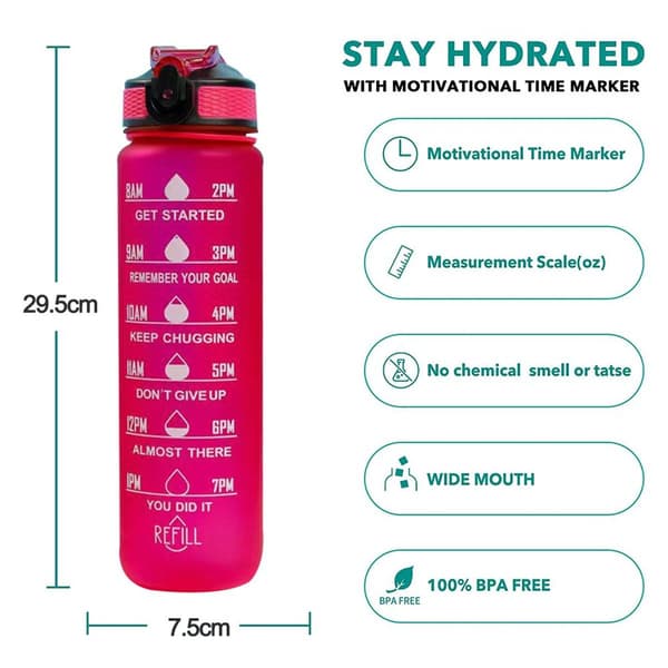 1000 ml motivasjonsvannflaske, rosa KLB