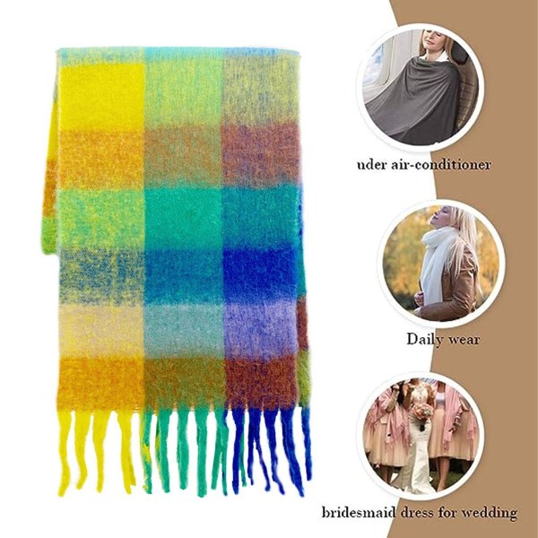 Stor Ternet Vintervarm Regnbue Cashmere-Sjal til Kvinder