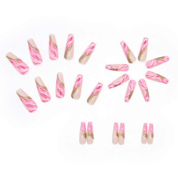Set med 24 rosa korta mandelnaglar, nakna konstgjorda naglar med blomma, ovala Daisy falska naglar med nagellim, lösnaglar i-