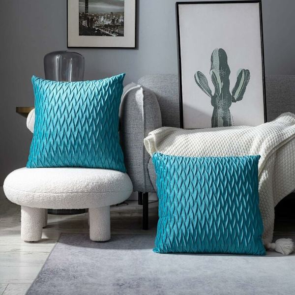 Fløyel putetrekk 45x45cm for stue sofa, sett med 6 ensfargede firkantede putetrekk soveromsdekorasjon, turkis KLB
