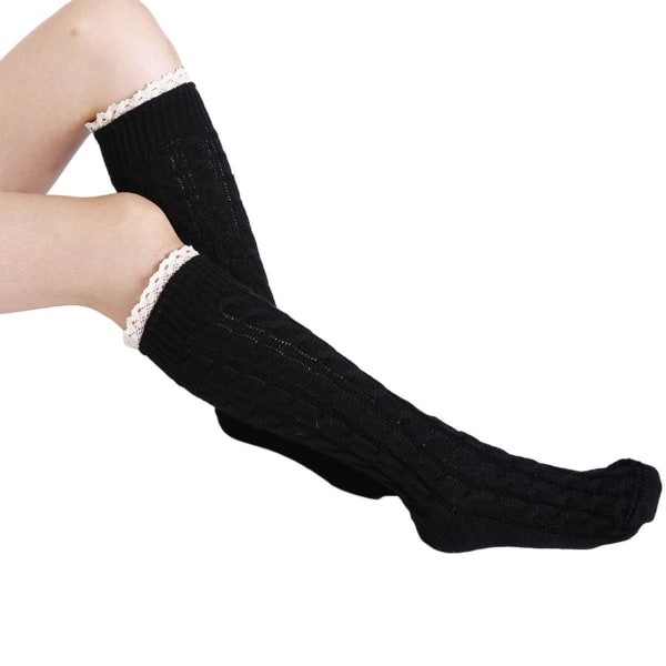 Lårhøje sokker til kvinder Kabelstrik over knæet Støvler Sort KLB