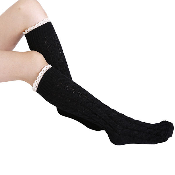 Lårhøje sokker til kvinder Kabelstrik Over Knee Boots Sort KLB