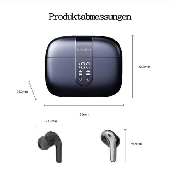 Öronhörlurar Bluetooth med mikrofon, Ipx5 vattentäta USB C-hörlurar