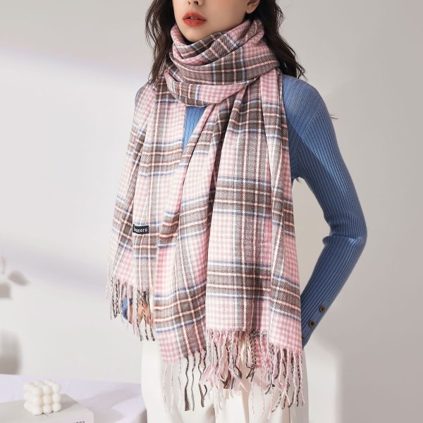 Vinter skjerf for kvinner sjal kasjmir følelse dusk rutete stort oversized lys rosa KLB