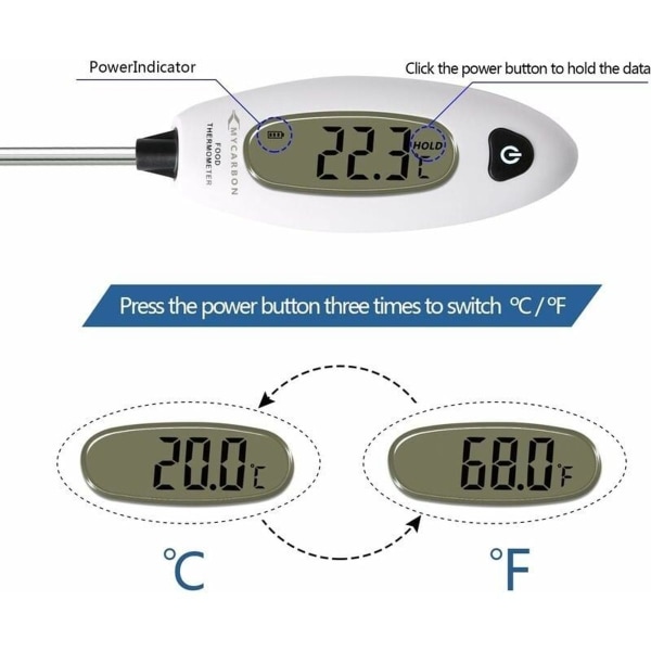 Steketermometer, lang temperatursonde, digitalt kjøkkentermometer, sofo