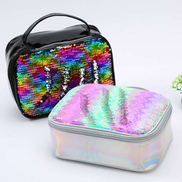 Lunsjpose for jenter, Sequin isolert kjølebag, Fargeskiftende klaff for barn 10,6*8,2*4,3 tommer (hvit)