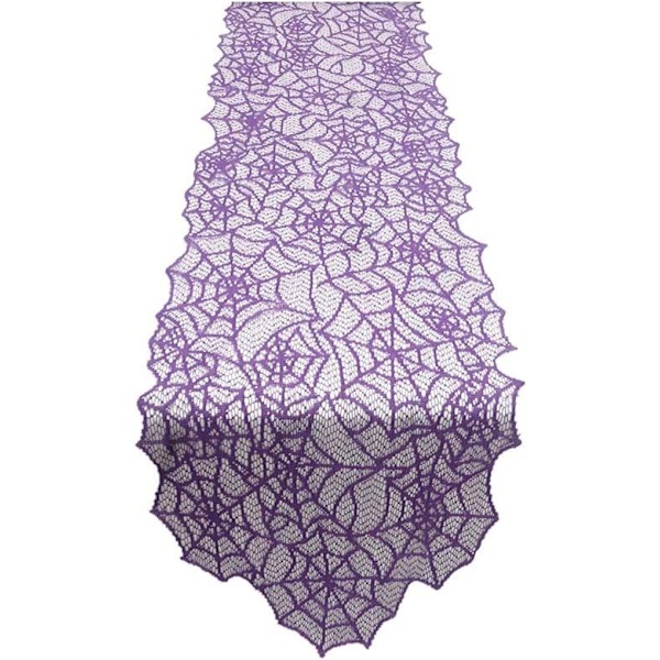 Halloween stickad spets spindelnät mönster dekoration använd bord flagga (lila, 72*13 tum)