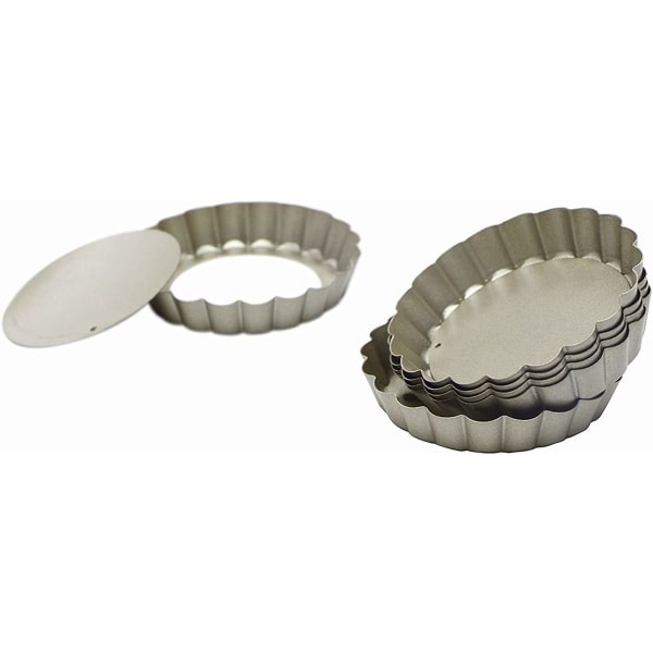 Pakke med 6 Non-Stick Heavy Duty Tart Pan med aftagelig bund Guld KLB