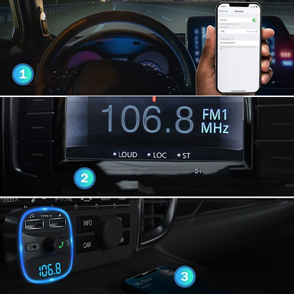 Bluetooth FM-sender til bil, radioadapter Bluetooth-sender til bil