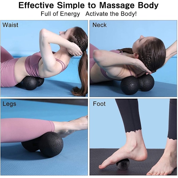 Sæt med 3 fascia-ruller, fascia-bold, dobbeltbold-massagebold til yoga