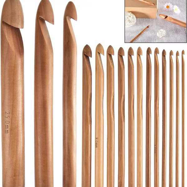 15-osainen puinen virkkauskoukkusarja bambusta set virkkauskoukkuja
