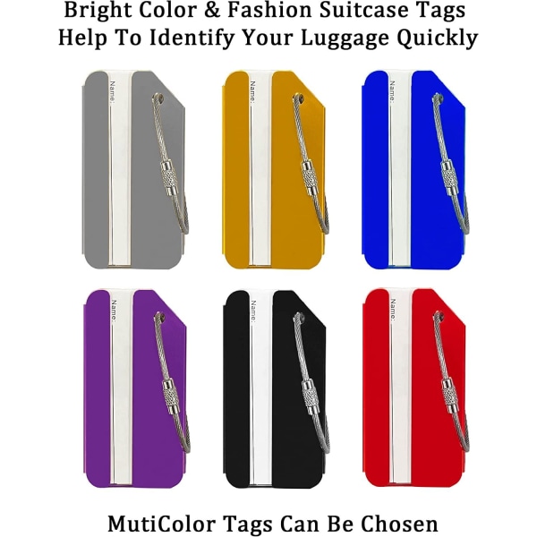 Pakke med 2 (sølv) aluminium kuffertmærker med ID-kort, farvestrålende bagagemærker for hurtigt at se bagagemærker