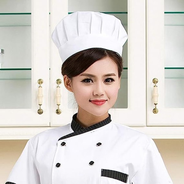 Hvid unisex kokkehat med elastisk bånd Køkkenhatte Bagerkasketter Komfortabel Holdbar Blød køkkenkasket til mænd Kvinder