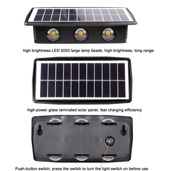 8LED solcellelys kontrollsensor opp og ned, dobbelthodet vegglampe for d