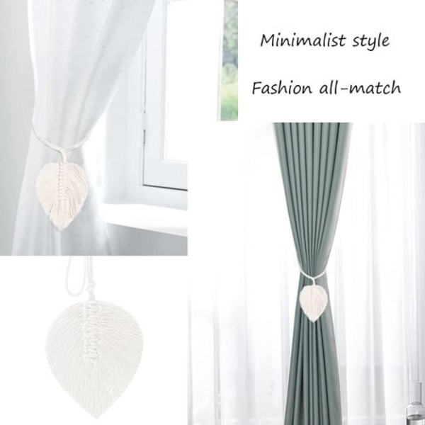 Pakke med 4 boho blad gardinholdere i bomuld macrame