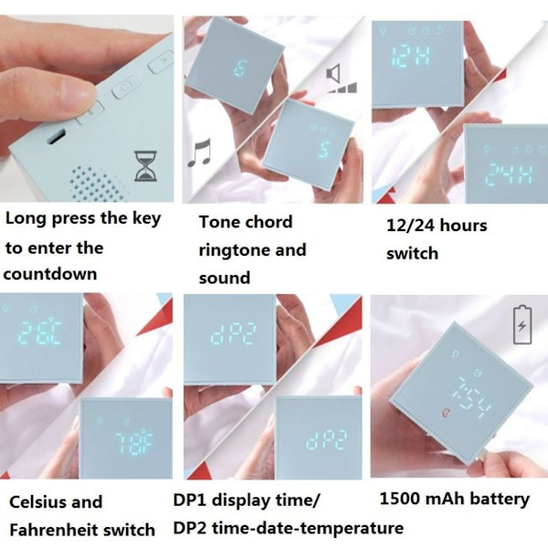 Rubiks kub-väckarklocka med LED-nattlampa USB-laddning Färgglad tecknad väckarklocka (Rosa)