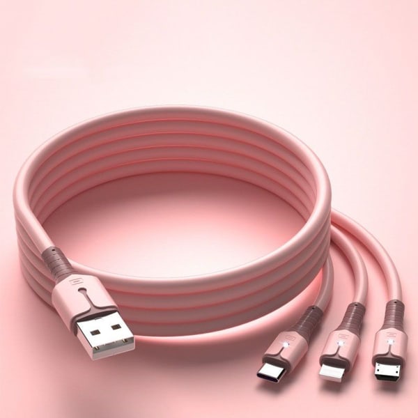 MFi-sertifisert 3-i-1 Lightning/Type C/Micro USB-kabel, rosa KLB