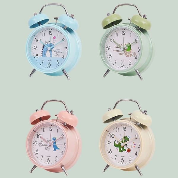Student Cute Style Bell Alarm Clock Bedside Silent Clock with Light-Y35 4 Inch (Ros