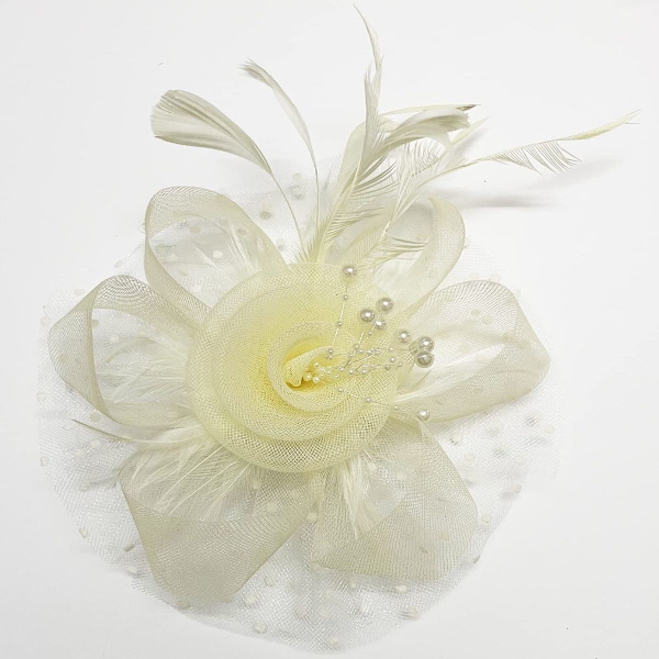 Fascinatorhatt för kvinnor, slöja nät fjäder hårband